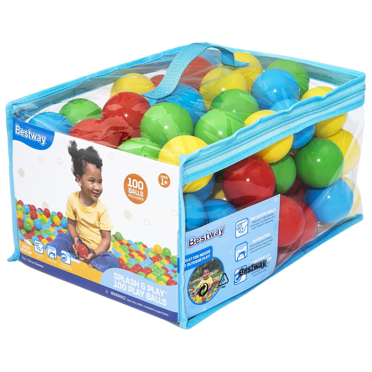 Bestway: Splash & Play: 100 Balls - 2.3", Bright Colors, Kids Toy Balls For Pits-Kiddie Pools-Bounce Houses-Games, Puncture Resistant, Indoor-Outdoor